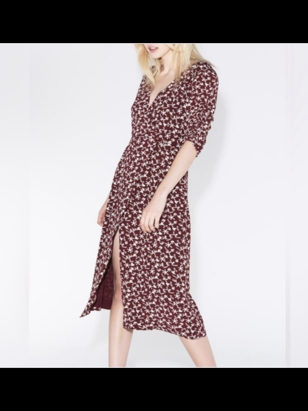 ba&sh Burgundy Floral Wrap Midi Dress